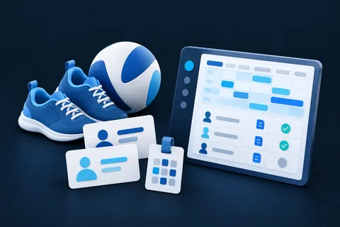 Une chaussure, un ballon, des cartes de membres et un planning pour organiser la vie du club.